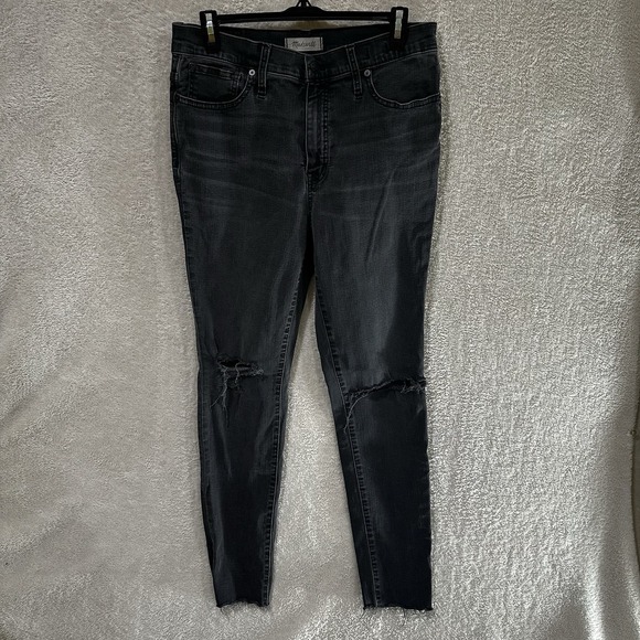 Madewell Denim - Madewell‎ Black Wash Denim 9'' High Rise Skinny Jeans Size 30 Distressed